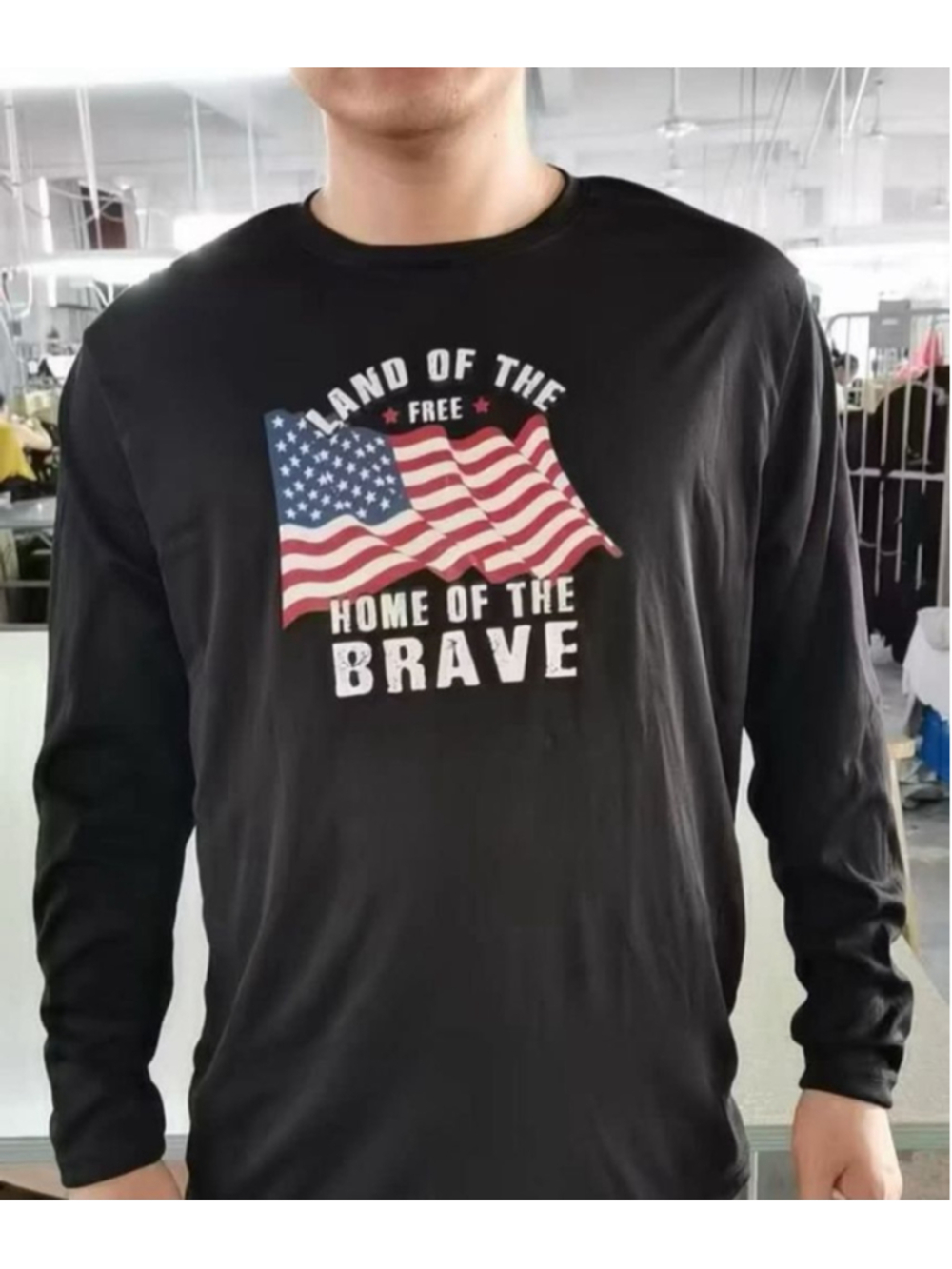 Men's Unbranded Black Long Sleeve Tee with American Flag Graphic L